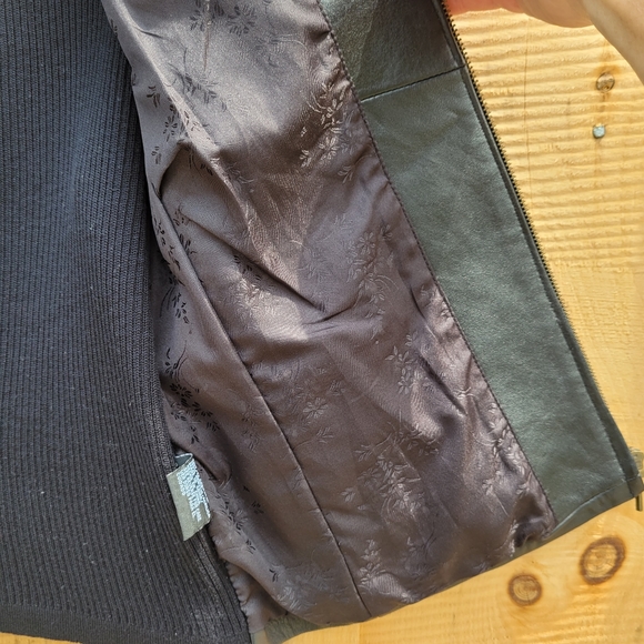 Black Leather Sweater Jacket Vtg - Picture 7 of 8